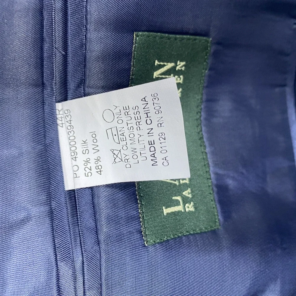 Lauren Ralph Lauren Blazer Mens 44R Blue Silk Wool Blend Sport Coat Two Button